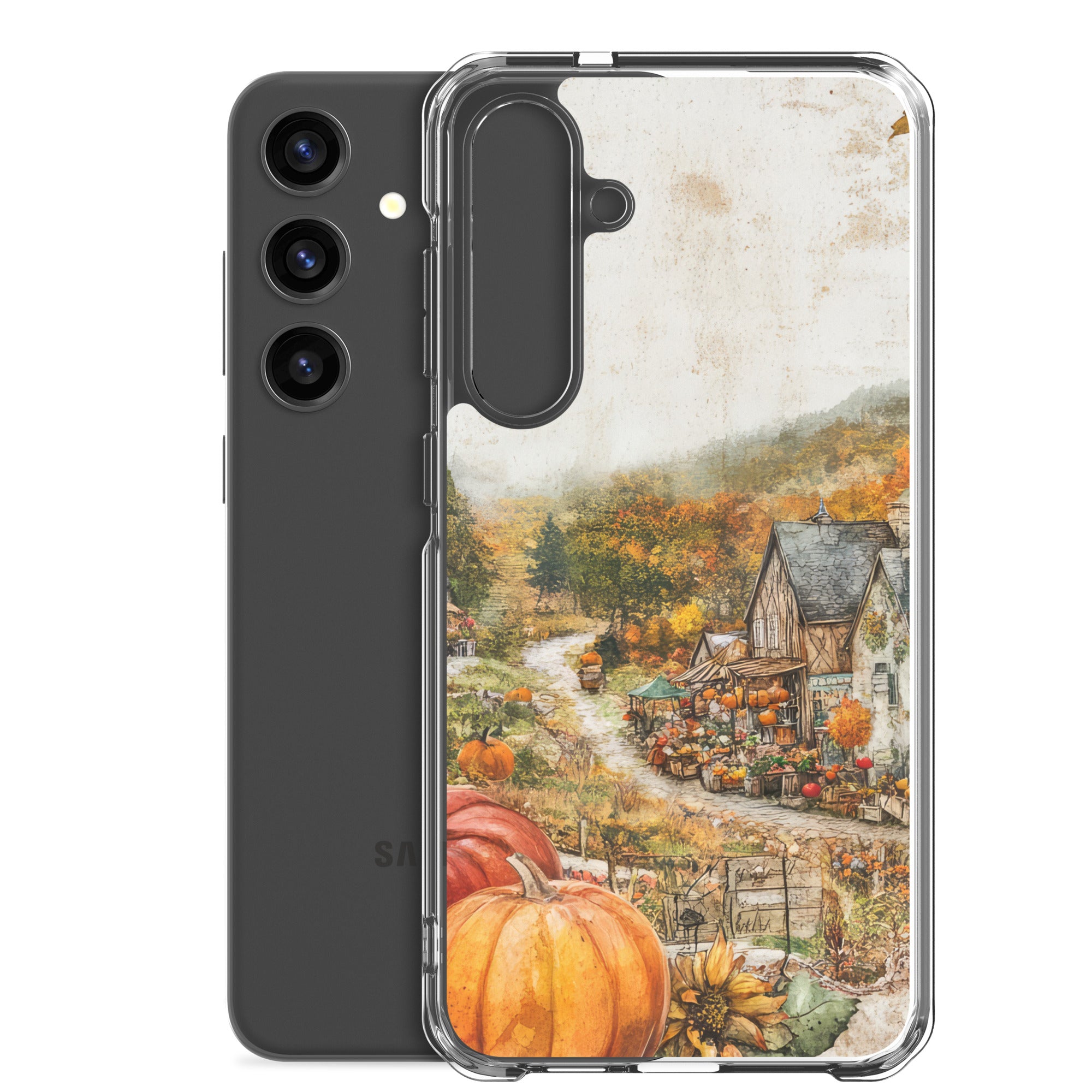 Autumn Village Clear Case for Samsung Galaxy S24 Plus – Cozy Fall Countryside Protective Cover