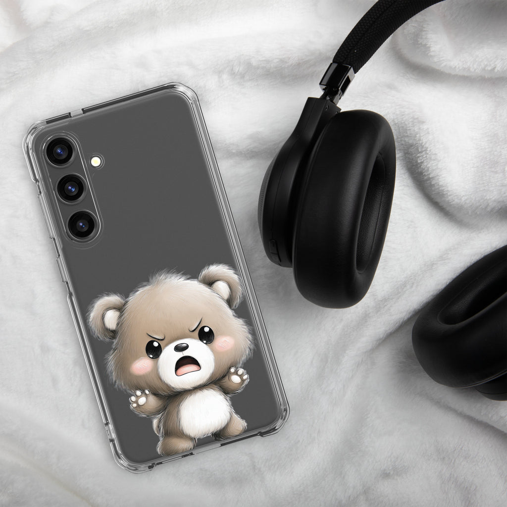 Cute Angry Bear Clear Case for Samsung Galaxy S24 Plus – Playful Cartoon Protective Cover