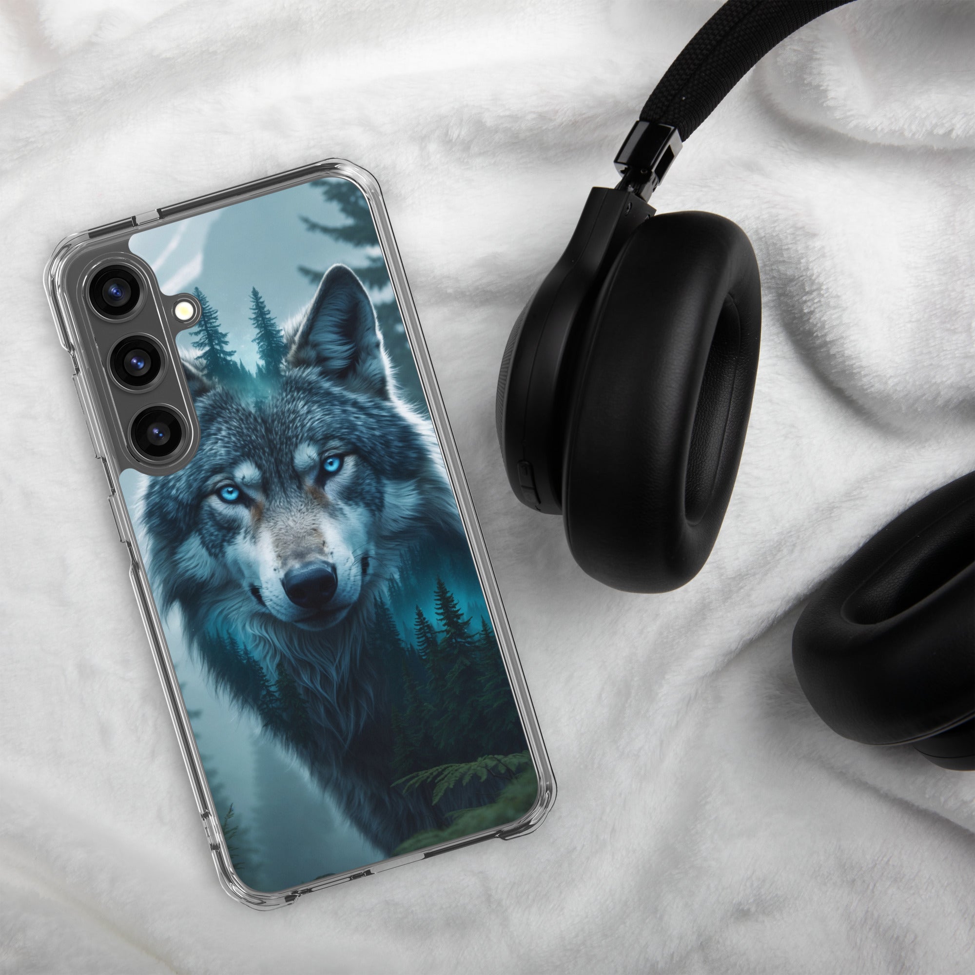 Mystic Forest Wolf Clear Case for Samsung Galaxy S24 Plus – Dark Nature Art Protective Cover