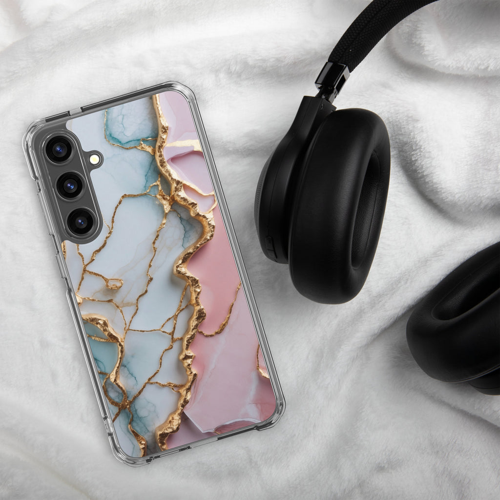 Pastel Marble Gold Clear Case for Samsung Galaxy S24 Ultra – Elegant Abstract Protective Cover