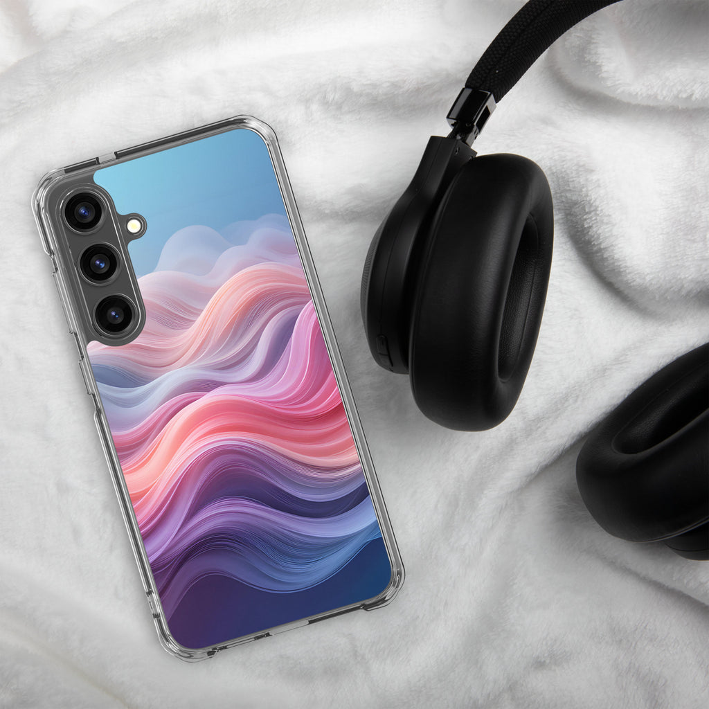 Abstract Pink & Blue Waves Dream Clear Case for Samsung Galaxy S24 Plus – Modern Gradient Protective Cover