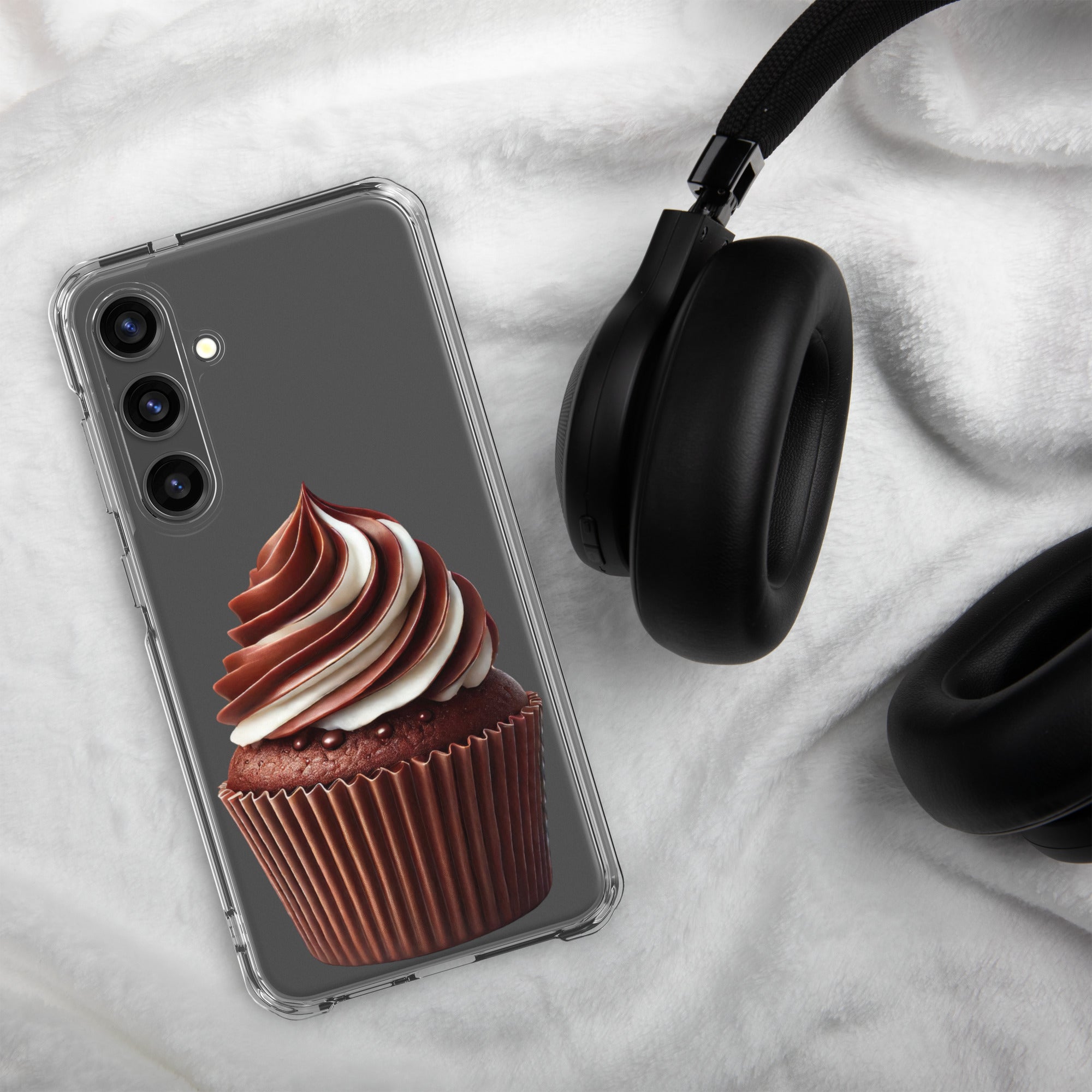 Chocolate Swirl Cupcake Clear Case for Samsung Galaxy S24 Plus – Dessert-Inspired Protective Cover