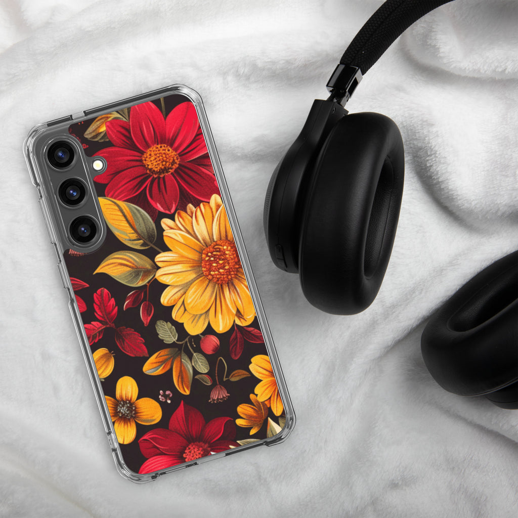 Autumn Bloom Floral Clear Case for Samsung Galaxy S24 Plus – Warm Fall Flowers Protective Cover