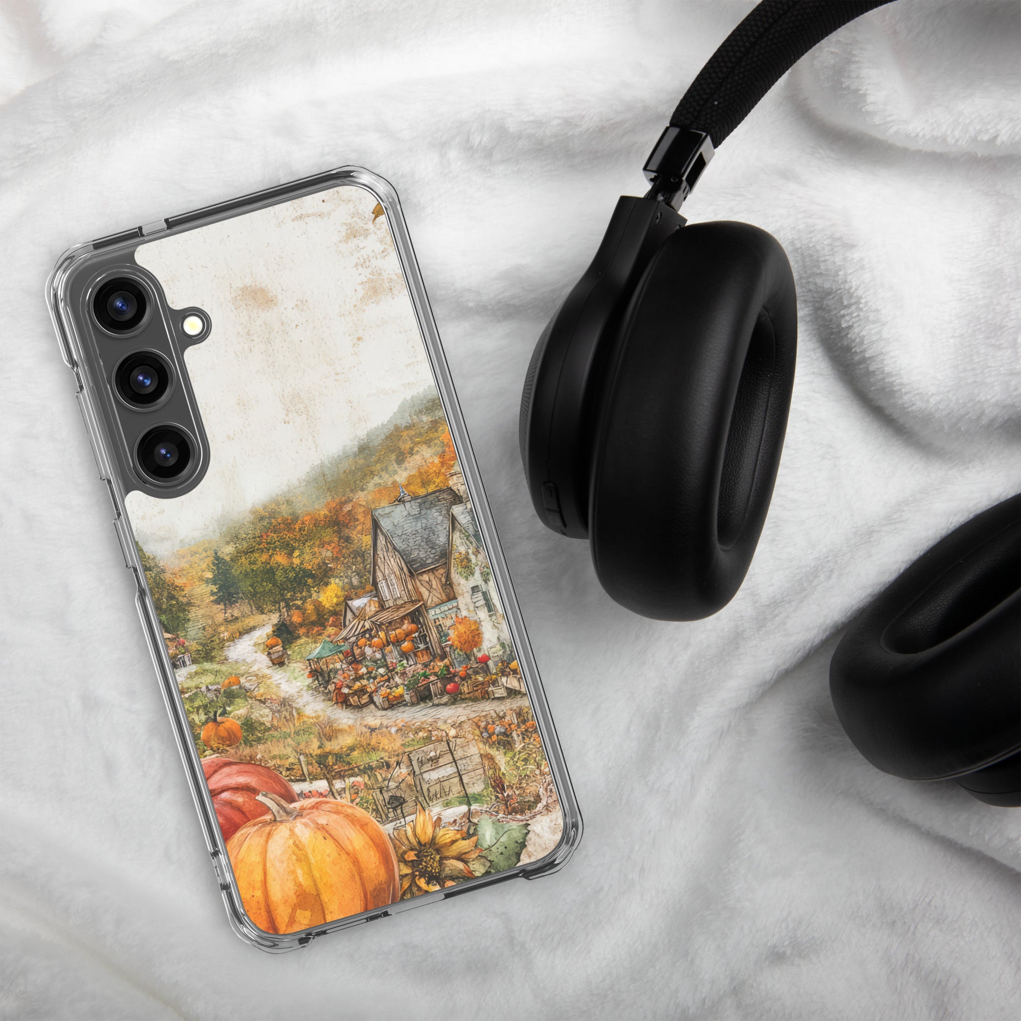 Autumn Village Clear Case for Samsung Galaxy S24 Plus – Cozy Fall Countryside Protective Cover