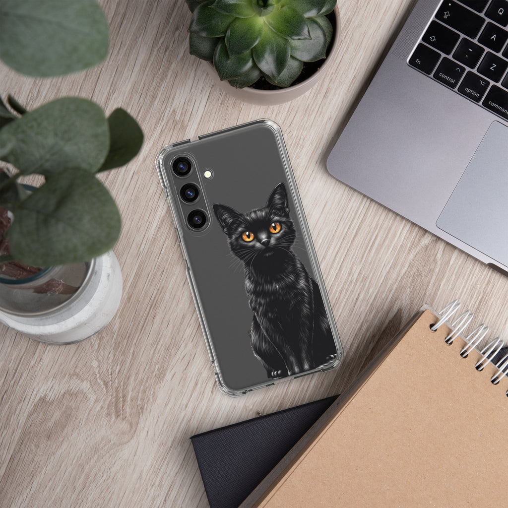 Black Cat Clear Case for Samsung Galaxy S24 Plus – Elegant Minimal Protective Cover