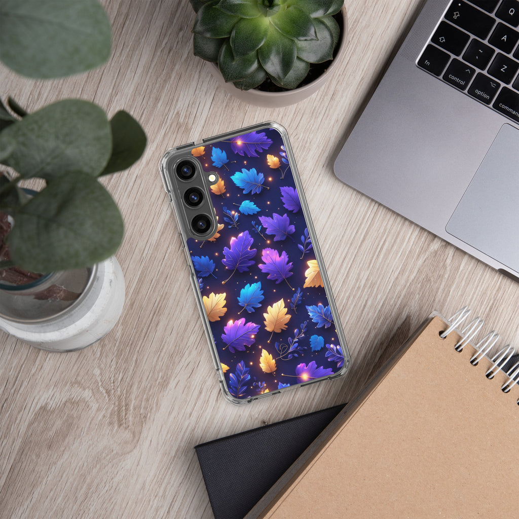 Glowing Autumn Leaves Clear Case for Samsung Galaxy S24 Plus – Colorful Night Nature Protective Cover
