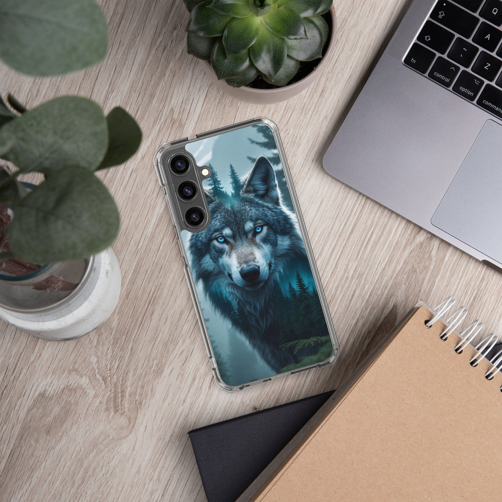 Mystic Forest Wolf Clear Case for Samsung Galaxy S24 Plus – Dark Nature Art Protective Cover