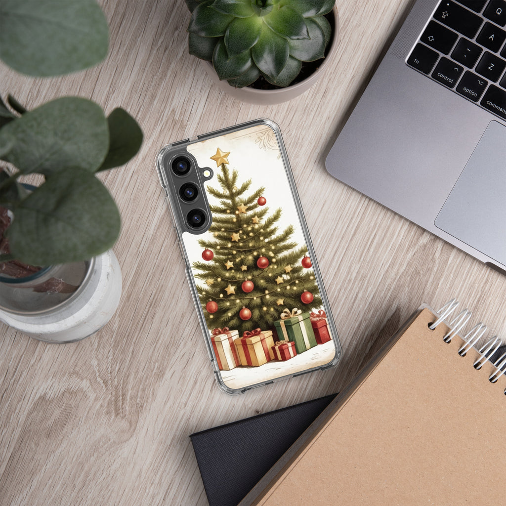 Christmas Tree with Gifts Clear Case for Samsung Galaxy S24 Plus – Festive Holiday Protective Cover