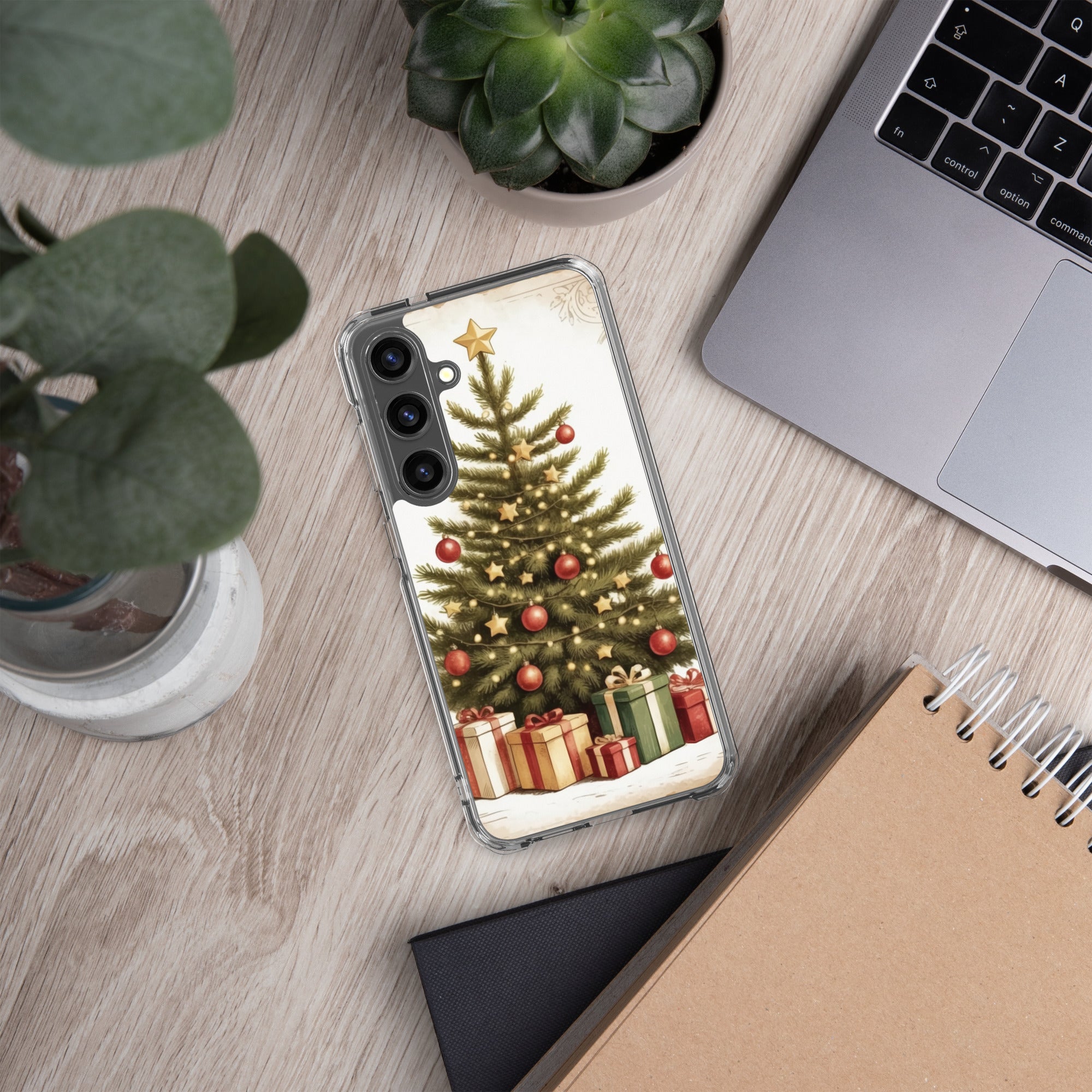 Christmas Tree with Gifts Clear Case for Samsung Galaxy S24 Plus – Festive Holiday Protective Cover