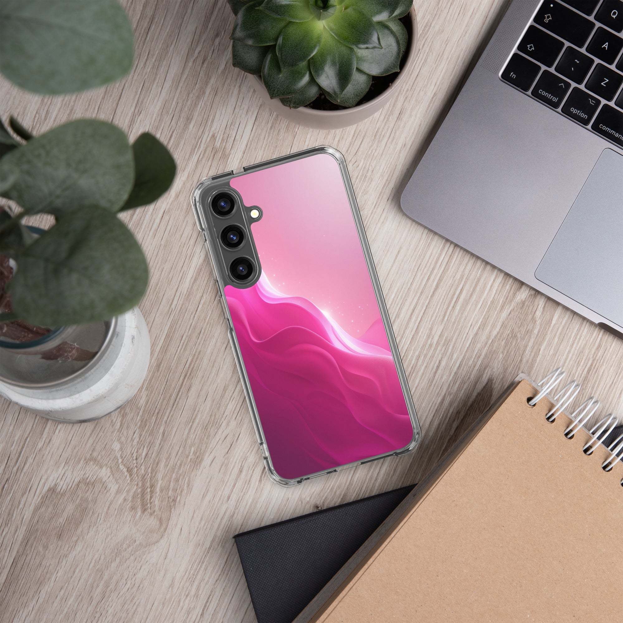 Pink Gradient Waves Dream Clear Case for Samsung Galaxy S24 Plus – Minimal Abstract Protective Cover