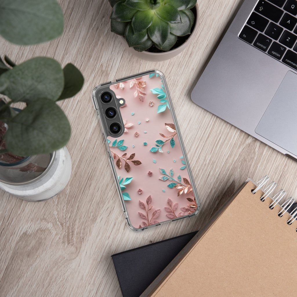 Pastel Floral Leaves Clear Case for Samsung Galaxy S24 Plus – Soft Elegant Protective Cover