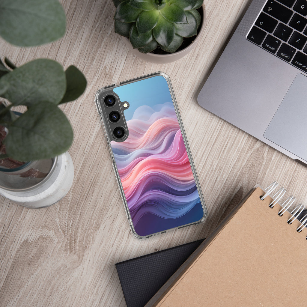 Abstract Pink & Blue Waves Dream Clear Case for Samsung Galaxy S24 Plus – Modern Gradient Protective Cover