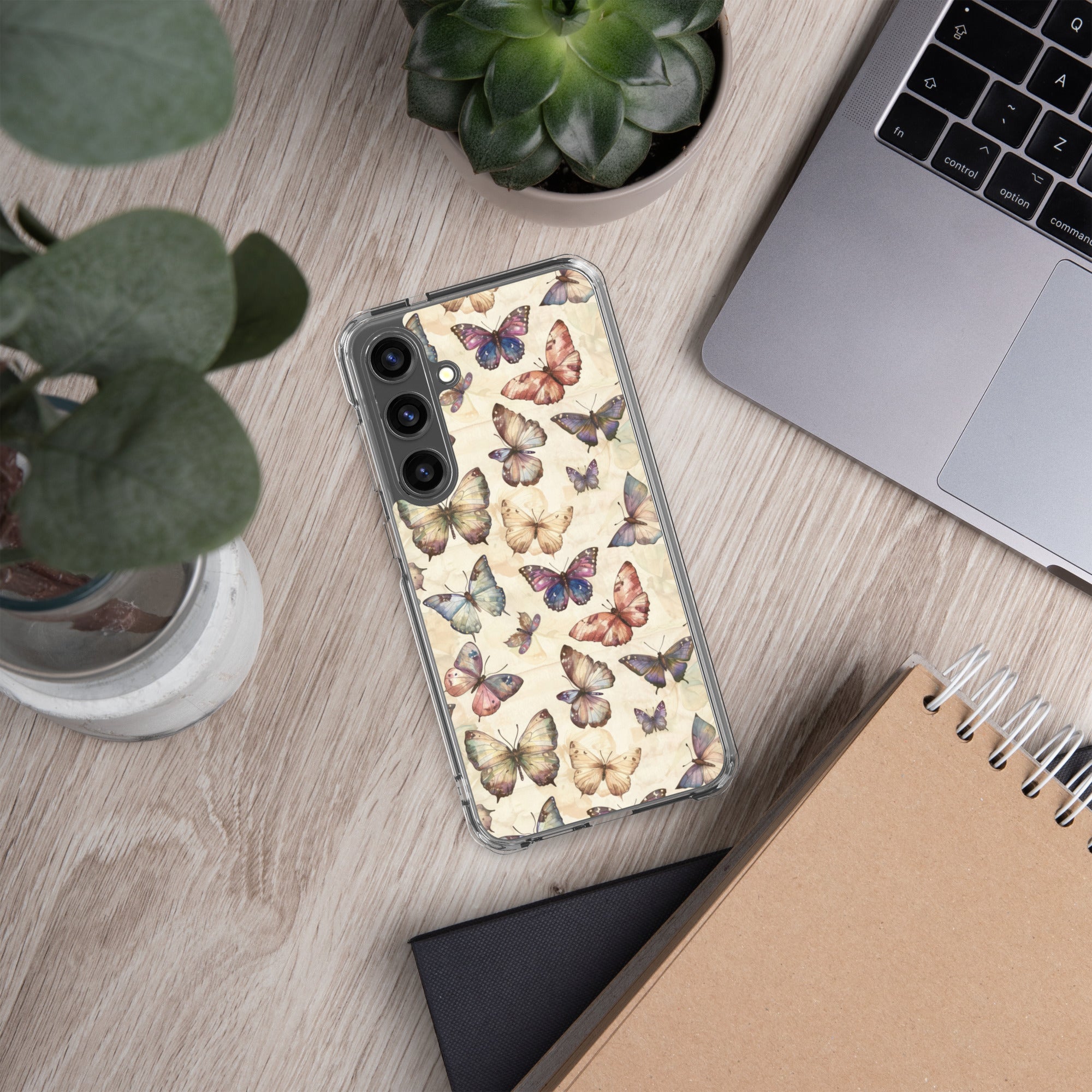 Vintage Butterfly Pattern Clear Case for Samsung Galaxy S24 Plus – Soft Pastel Nature Protective Cover
