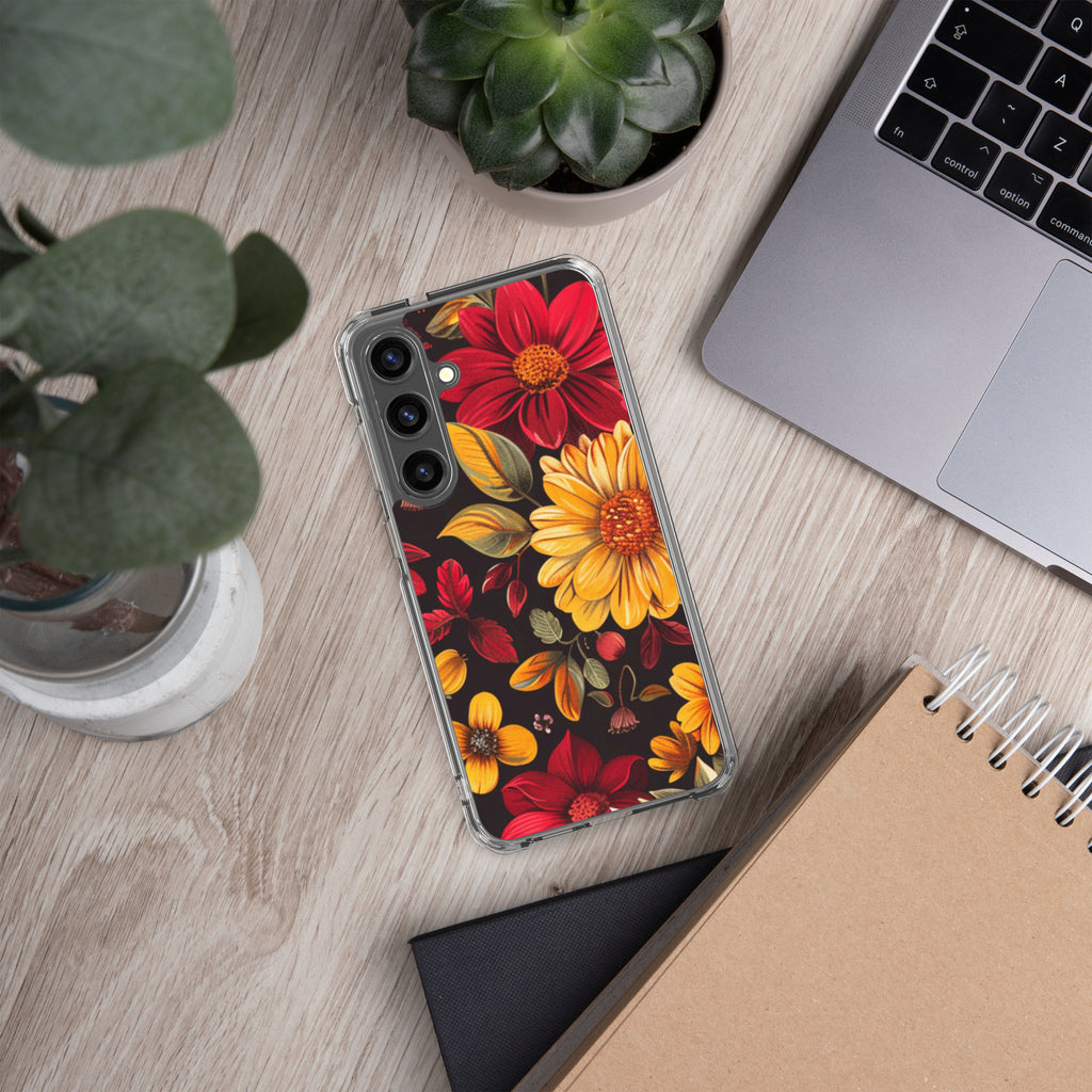Autumn Bloom Floral Clear Case for Samsung Galaxy S24 Plus – Warm Fall Flowers Protective Cover
