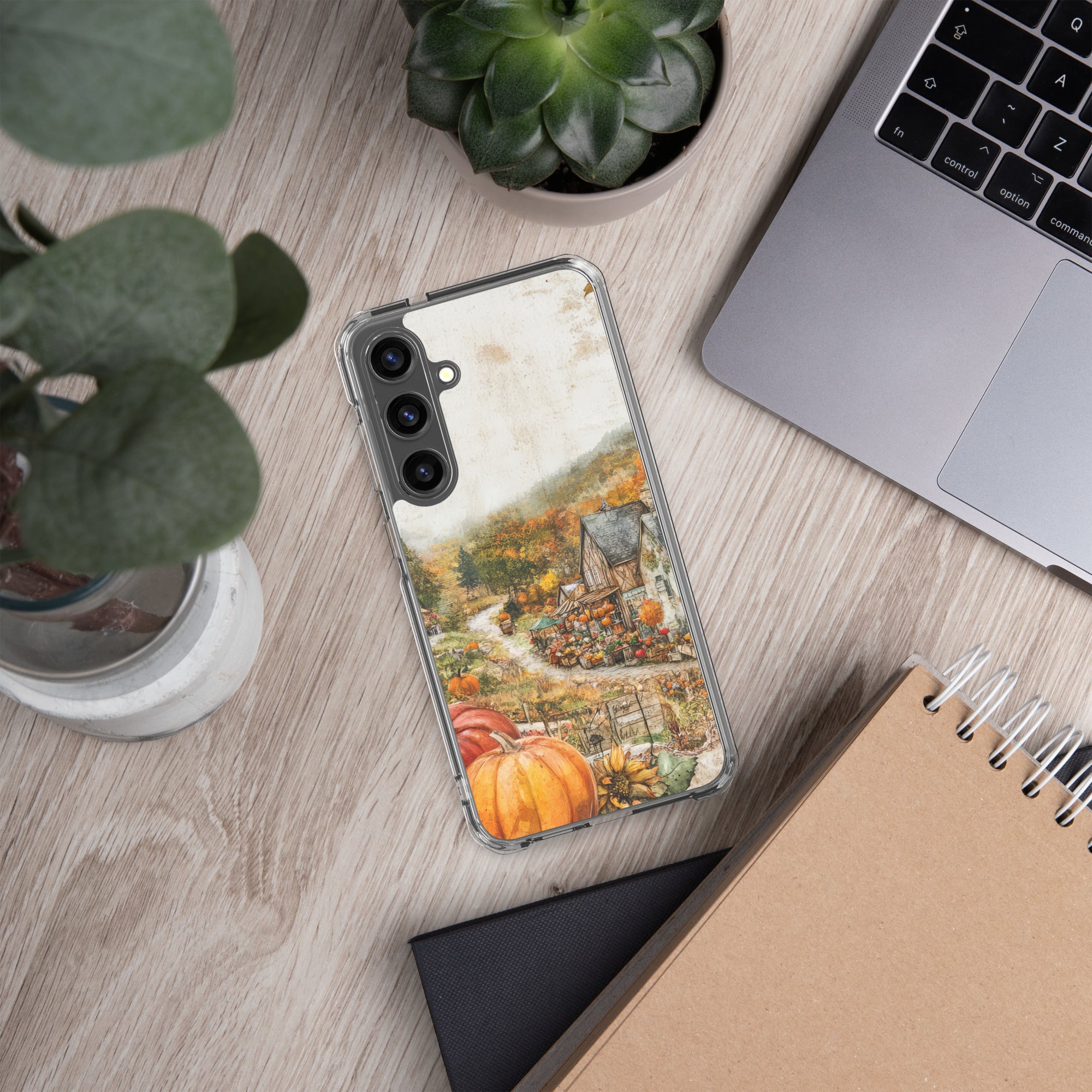 Autumn Village Clear Case for Samsung Galaxy S24 Plus – Cozy Fall Countryside Protective Cover