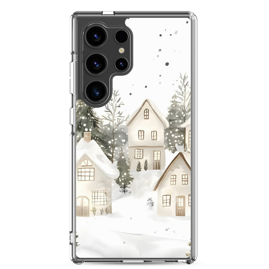 Snowy Winter Village Clear Case for Samsung Galaxy S24 Ultra – Cozy Holiday Protective Cover