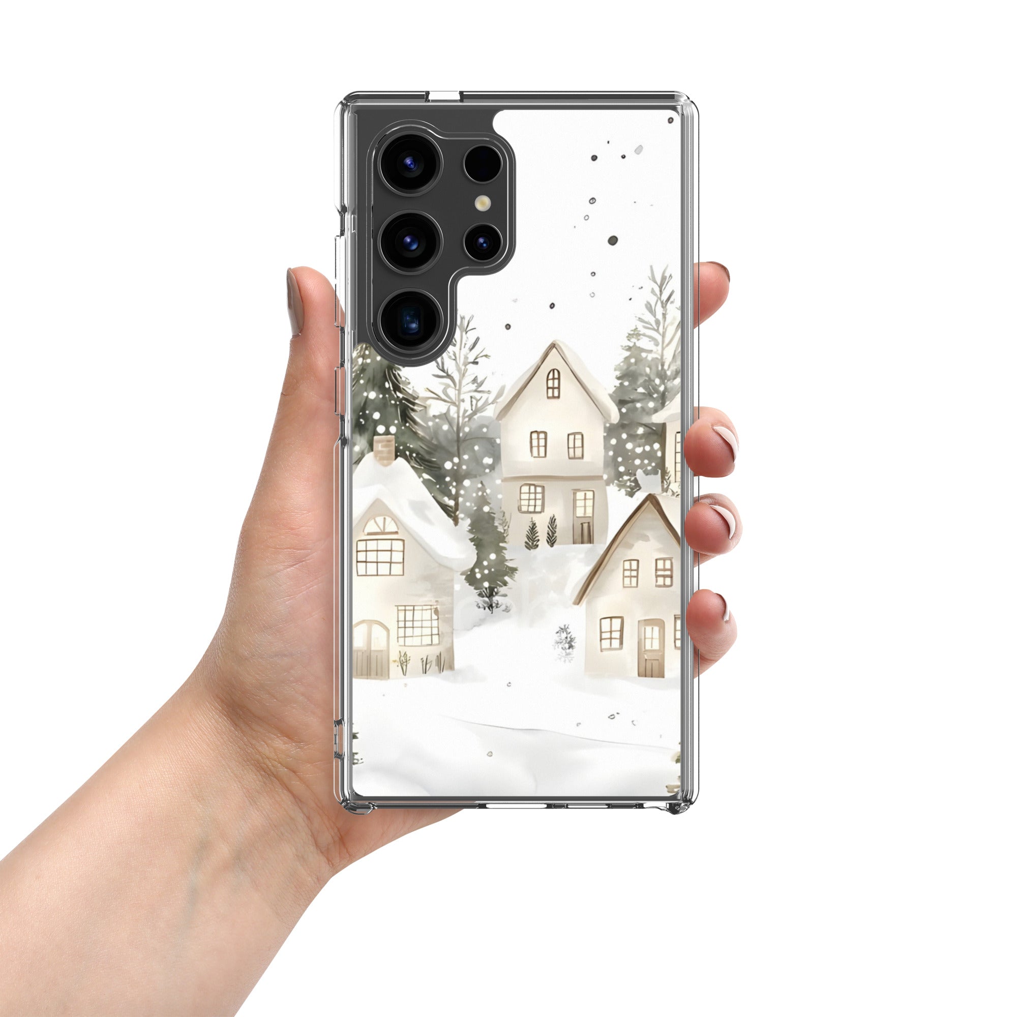 Snowy Winter Village Clear Case for Samsung Galaxy S24 Ultra – Cozy Holiday Protective Cover