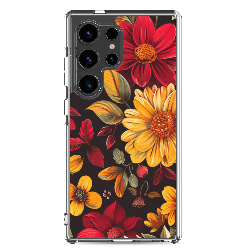 Autumn Bloom Floral Clear Case for Samsung Galaxy S24 Ultra – Warm Fall Flowers Protective Cover