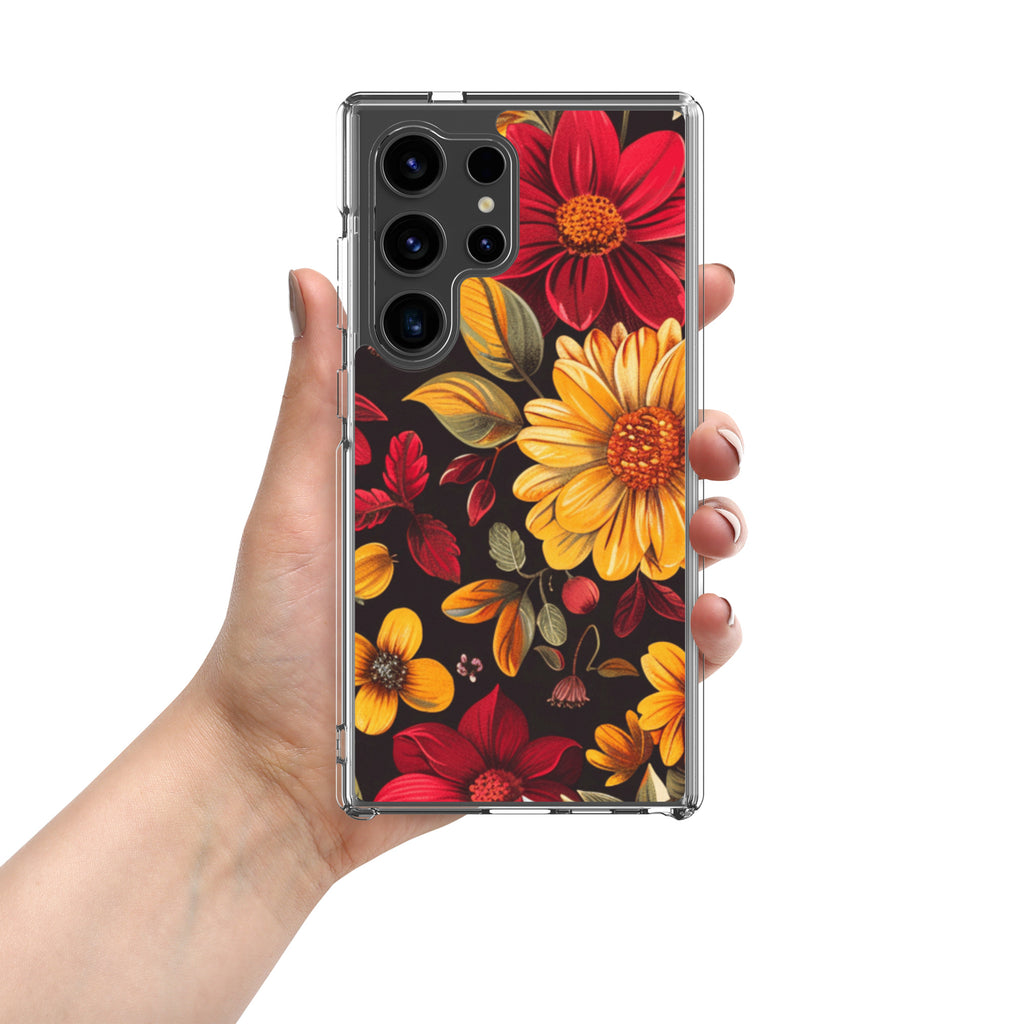 Autumn Bloom Floral Clear Case for Samsung Galaxy S24 Ultra – Warm Fall Flowers Protective Cover