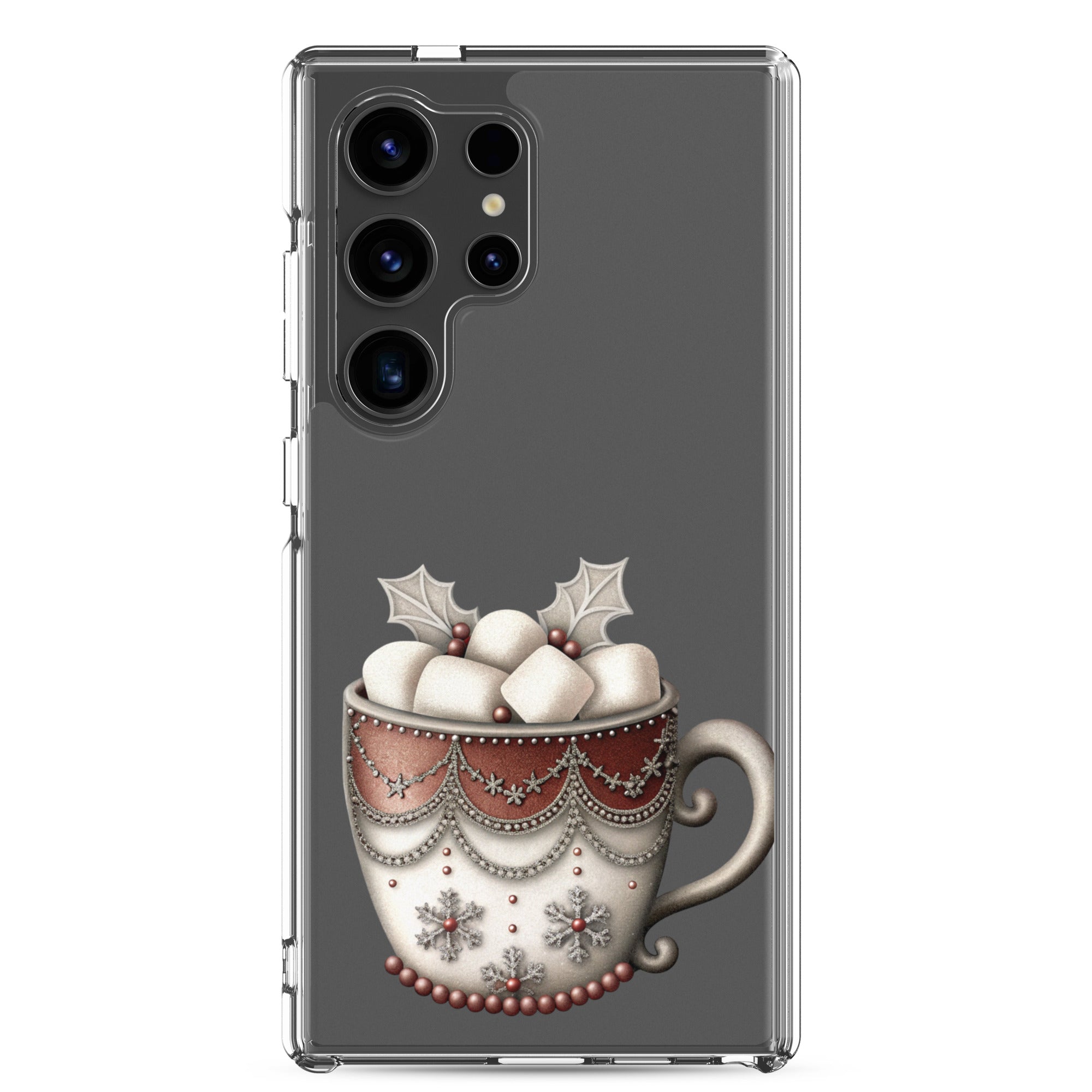 Festive Winter Mug Clear Case for Samsung Galaxy S24 Ultra – Cozy Holiday Hot Cocoa Protective Cover