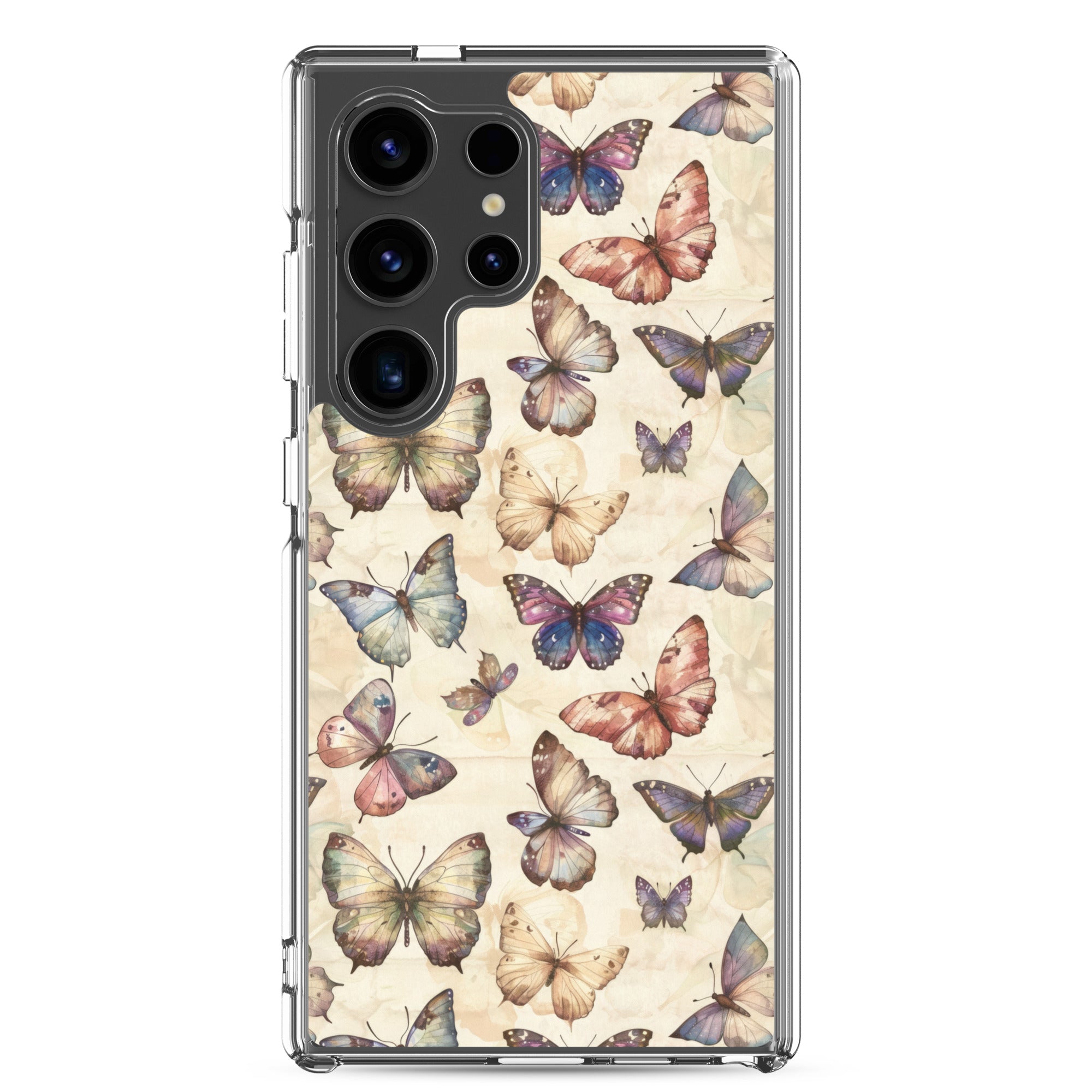 Vintage Butterfly Pattern Clear Case for Samsung Galaxy S24 Ultra – Soft Pastel Nature Protective Cover