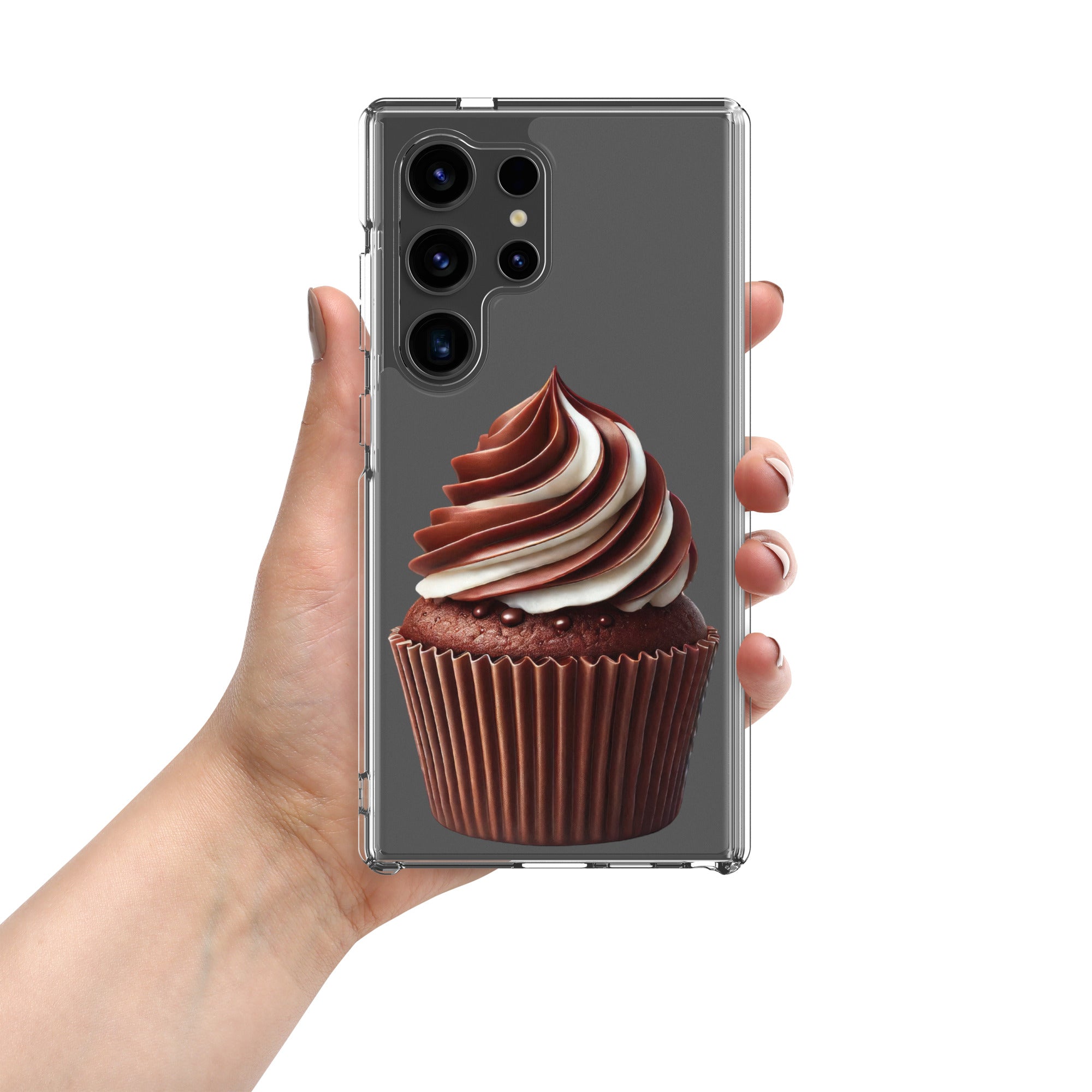 Chocolate Swirl Cupcake Clear Case for Samsung Galaxy S24 Ultra – Dessert-Inspired Protective Cover