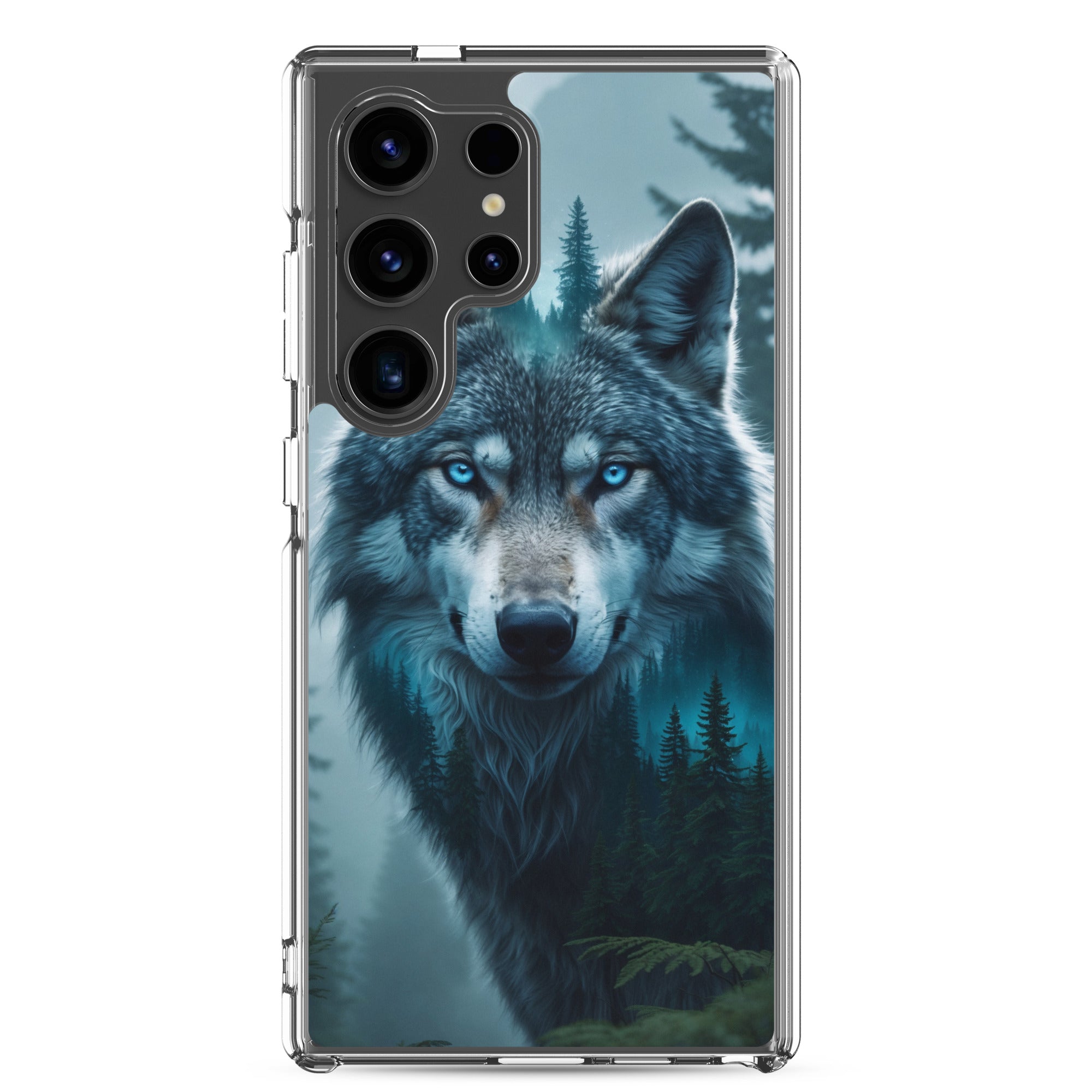 Mystic Forest Wolf Clear Case for Samsung Galaxy S24 Ultra – Dark Nature Art Protective Cover