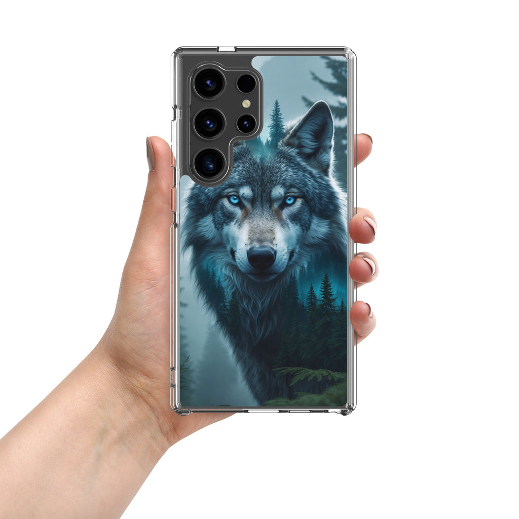 Mystic Forest Wolf Clear Case for Samsung Galaxy S24 Ultra – Dark Nature Art Protective Cover