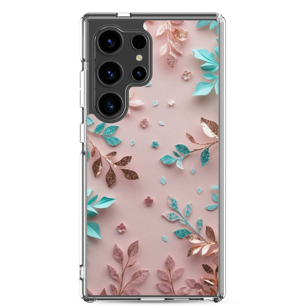 Pastel Floral Leaves Clear Case for Samsung Galaxy S24 Ultra – Soft Elegant Protective Cover