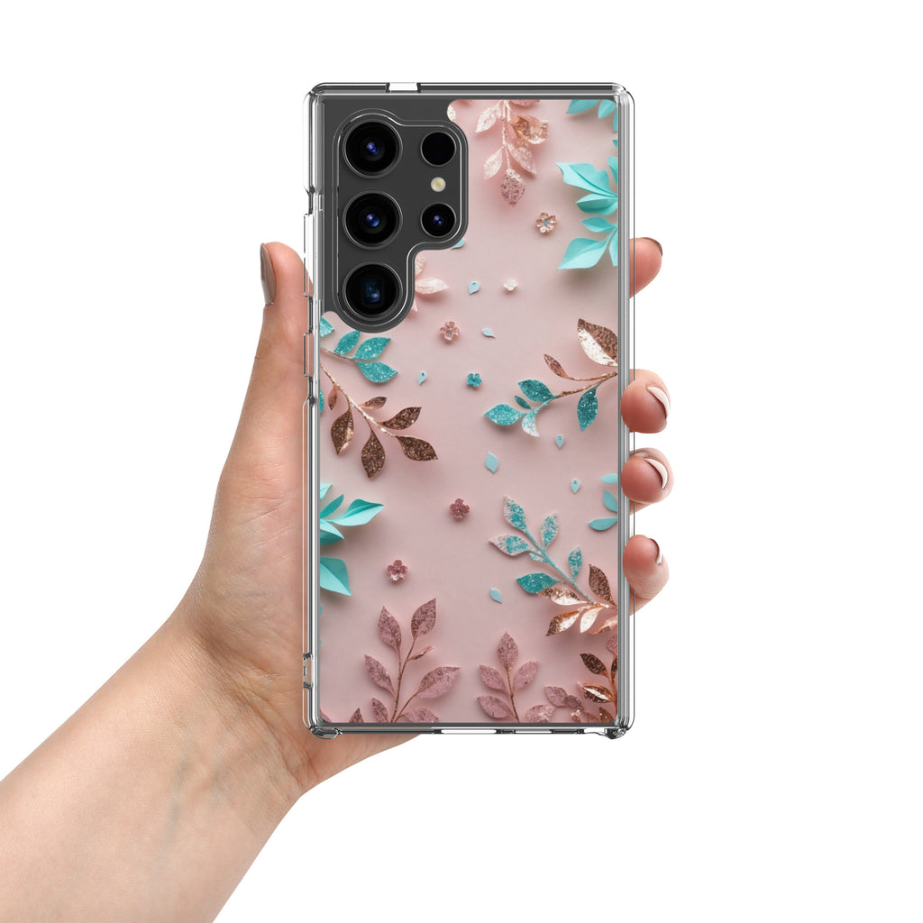 Pastel Floral Leaves Clear Case for Samsung Galaxy S24 Ultra – Soft Elegant Protective Cover