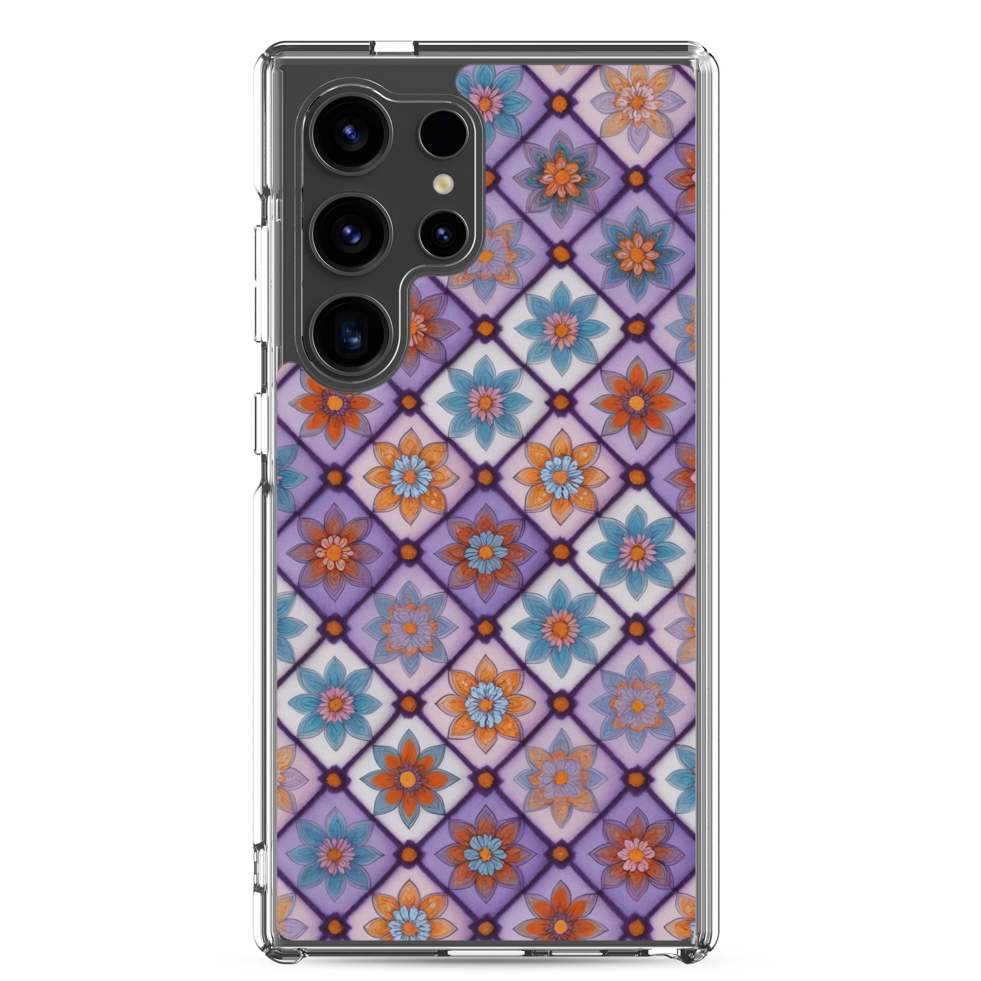 Geometric Floral Pattern Clear Case for Samsung Galaxy S24 Ultra – Colorful Mosaic Protective Cover