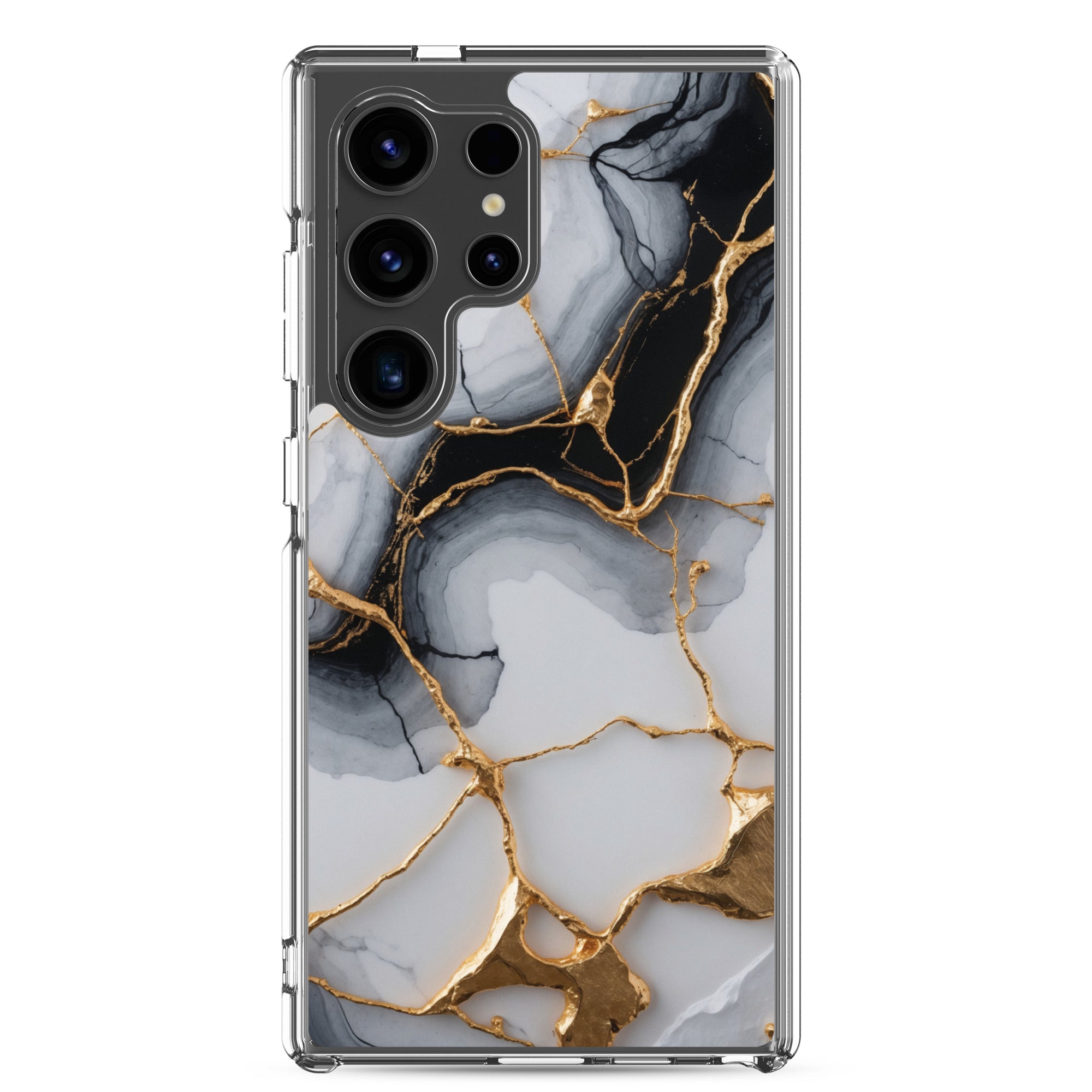 Black & White Marble Gold Clear Case for Samsung Galaxy S24 Ultra – Elegant Marble Protective Cover