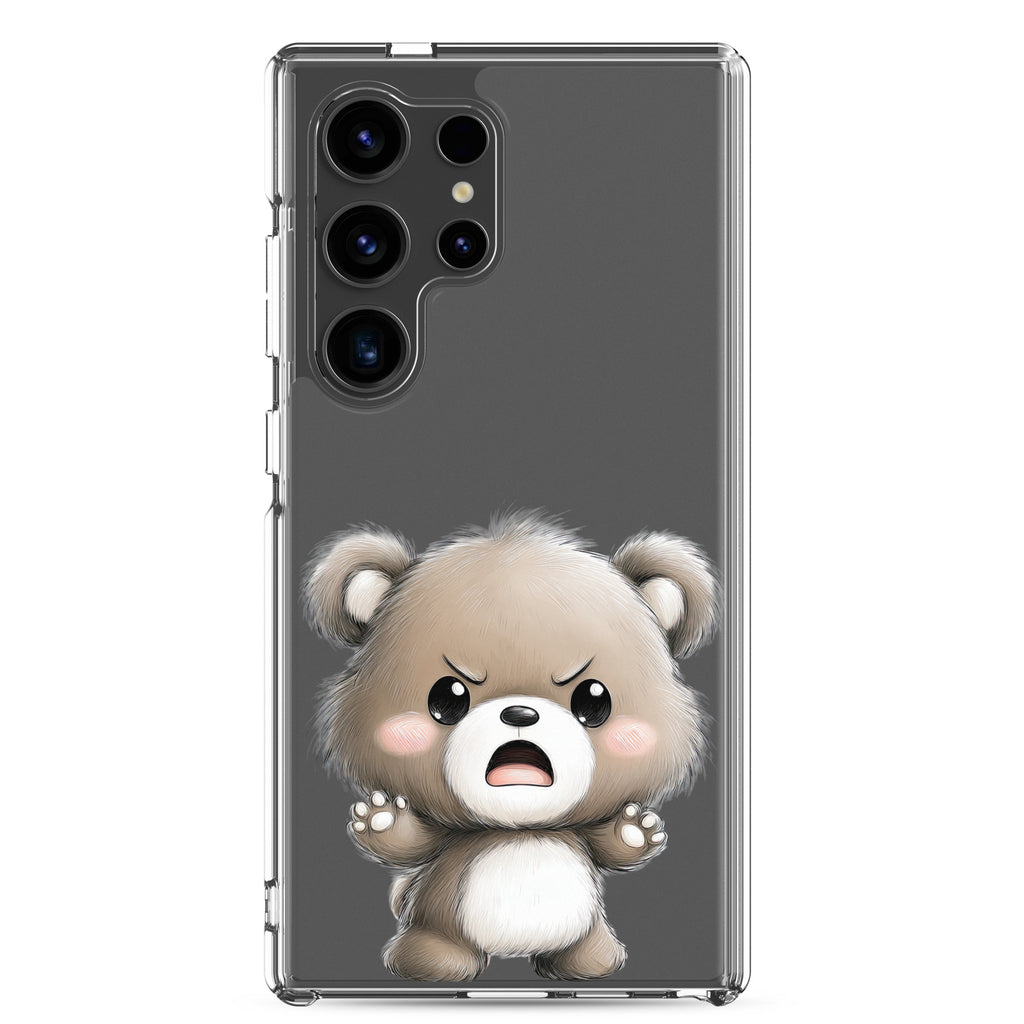 Cute Angry Bear Clear Case for Samsung Galaxy S24 Ultra – Playful Cartoon Protective Cover