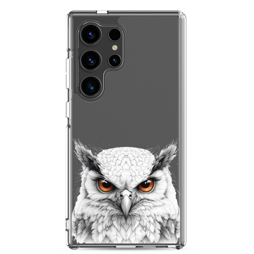White Owl Illustration Clear Case for Samsung Galaxy S24 Ultra – Minimal Wildlife Protective Cover