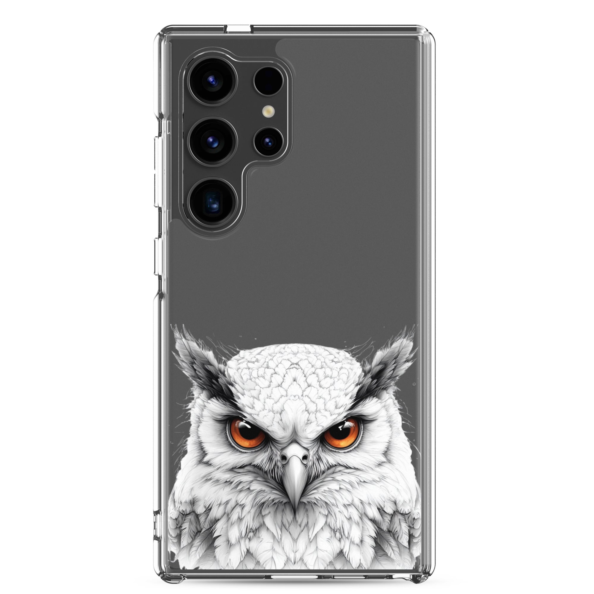 White Owl Illustration Clear Case for Samsung Galaxy S24 Ultra – Minimal Wildlife Protective Cover