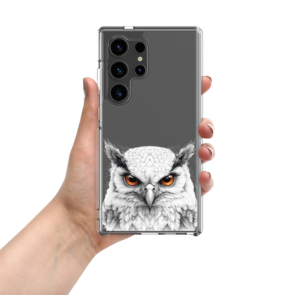 White Owl Illustration Clear Case for Samsung Galaxy S24 Ultra – Minimal Wildlife Protective Cover