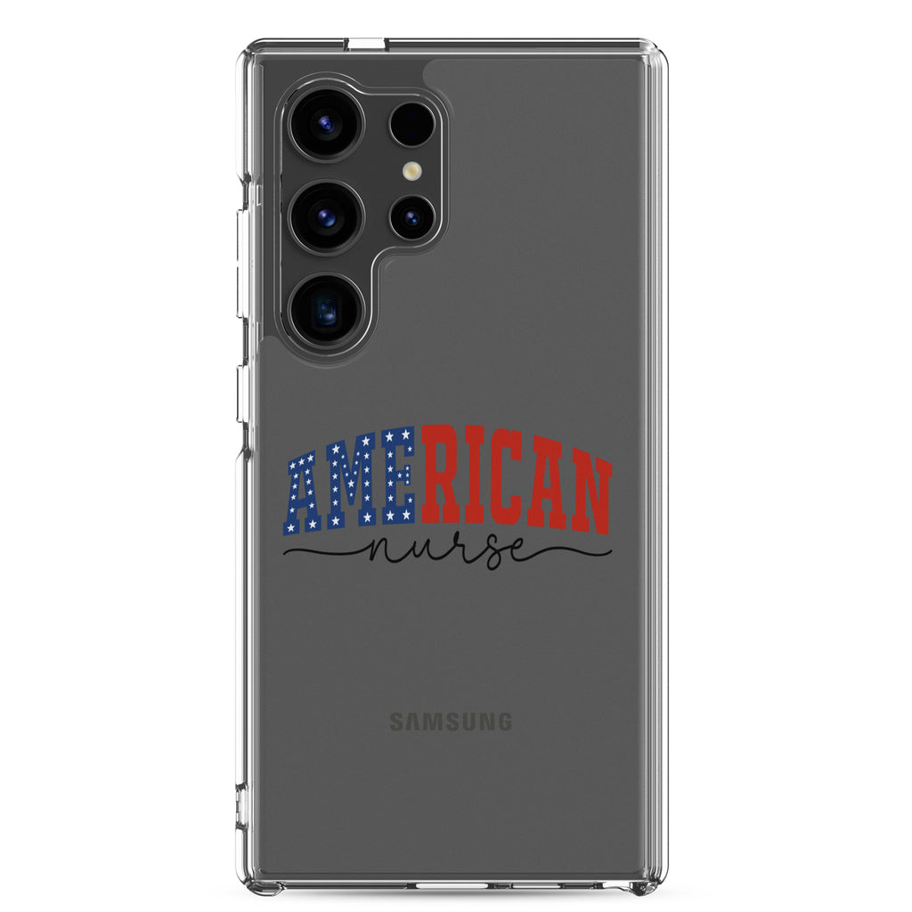 American Nurse Typography Clear Case for Samsung Galaxy S24 Ultra – Patriotic Profession Protective Cover