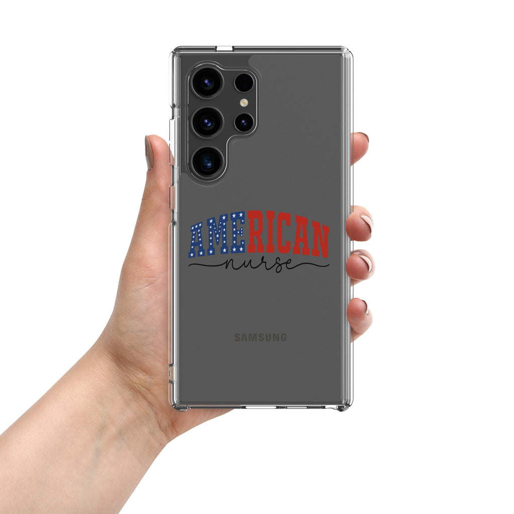 American Nurse Typography Clear Case for Samsung Galaxy S24 Ultra – Patriotic Profession Protective Cover