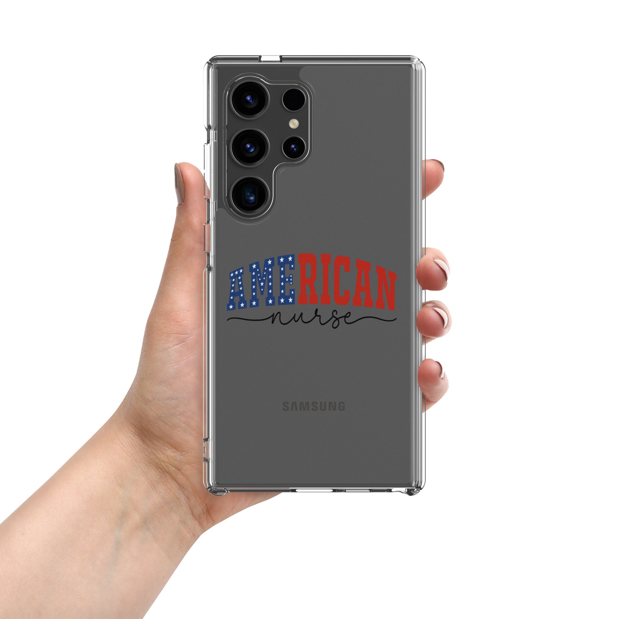American Nurse Typography Clear Case for Samsung Galaxy S24 Ultra – Patriotic Profession Protective Cover