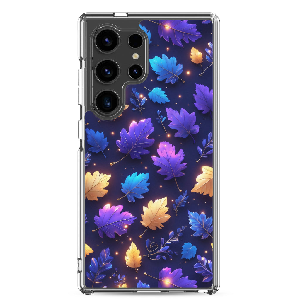 Glowing Autumn Leaves Clear Case for Samsung Galaxy S24 Ultra – Colorful Night Nature Protective Cover