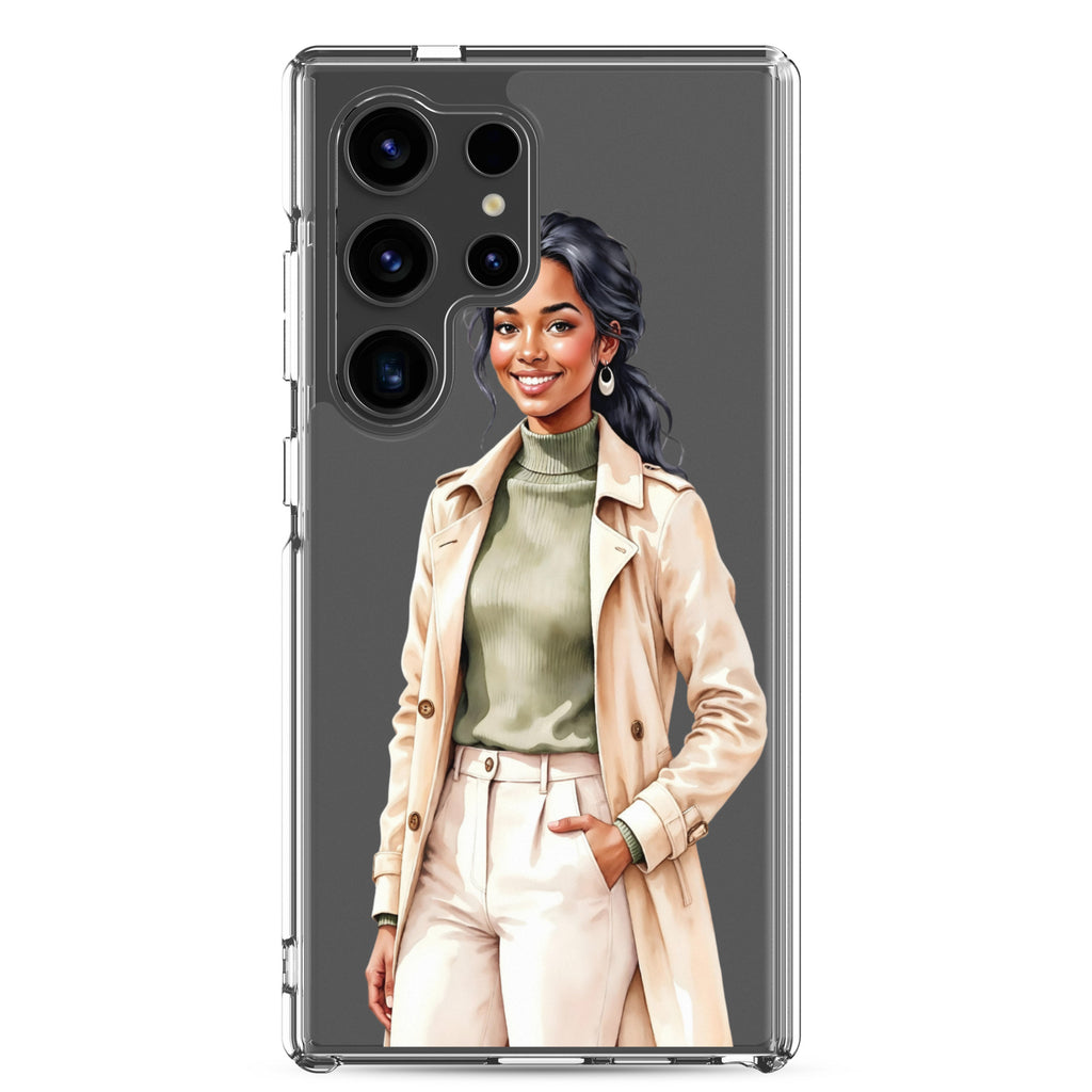 Elegant Fashion Woman Clear Case for Samsung Galaxy S24 Ultra – Modern Illustration Protective Cover