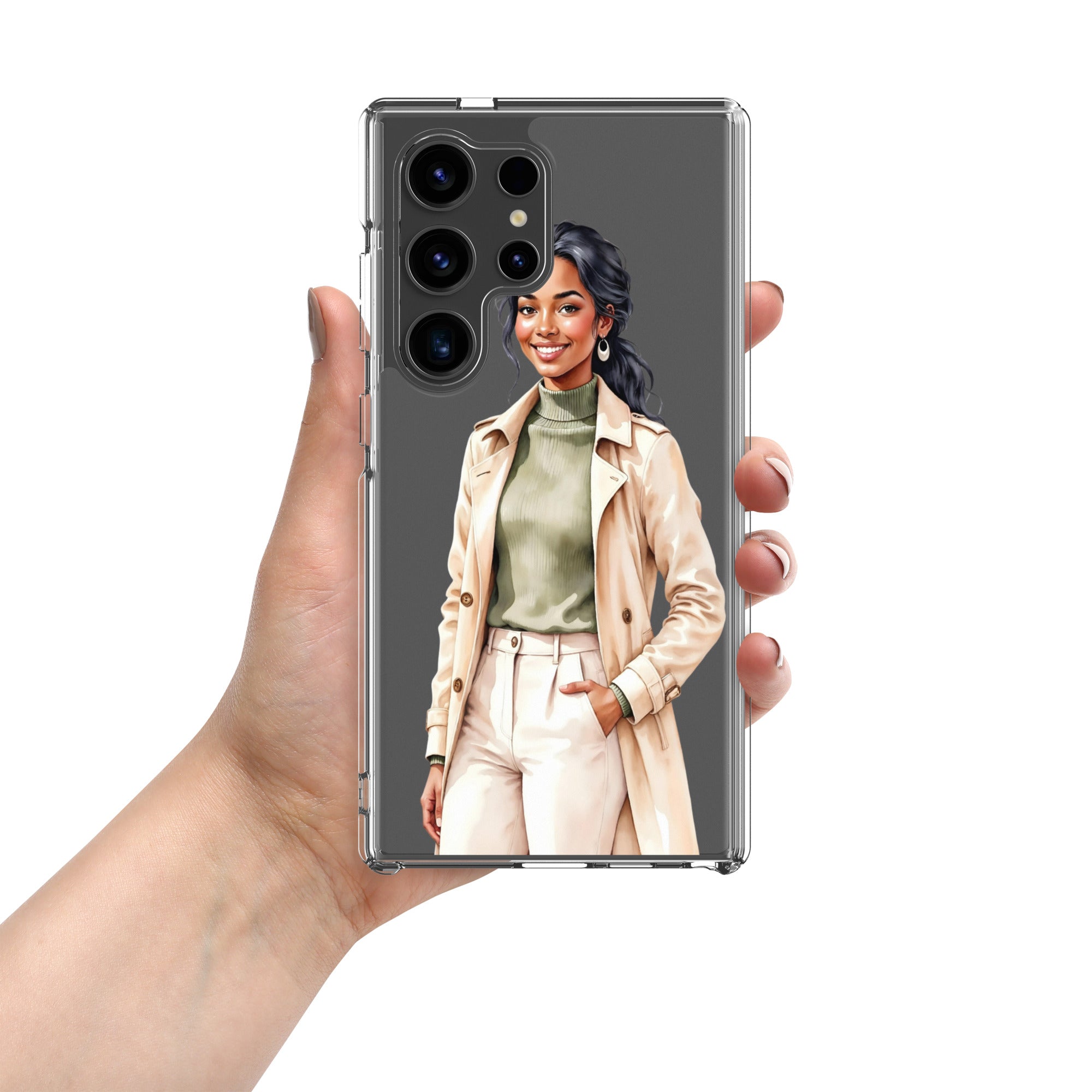 Elegant Fashion Woman Clear Case for Samsung Galaxy S24 Ultra – Modern Illustration Protective Cover