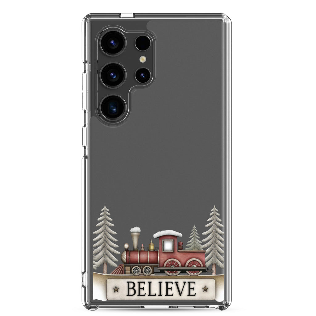 Believe Christmas Train Clear Case for Samsung Galaxy S24 Ultra – Festive Holiday Protective Cover