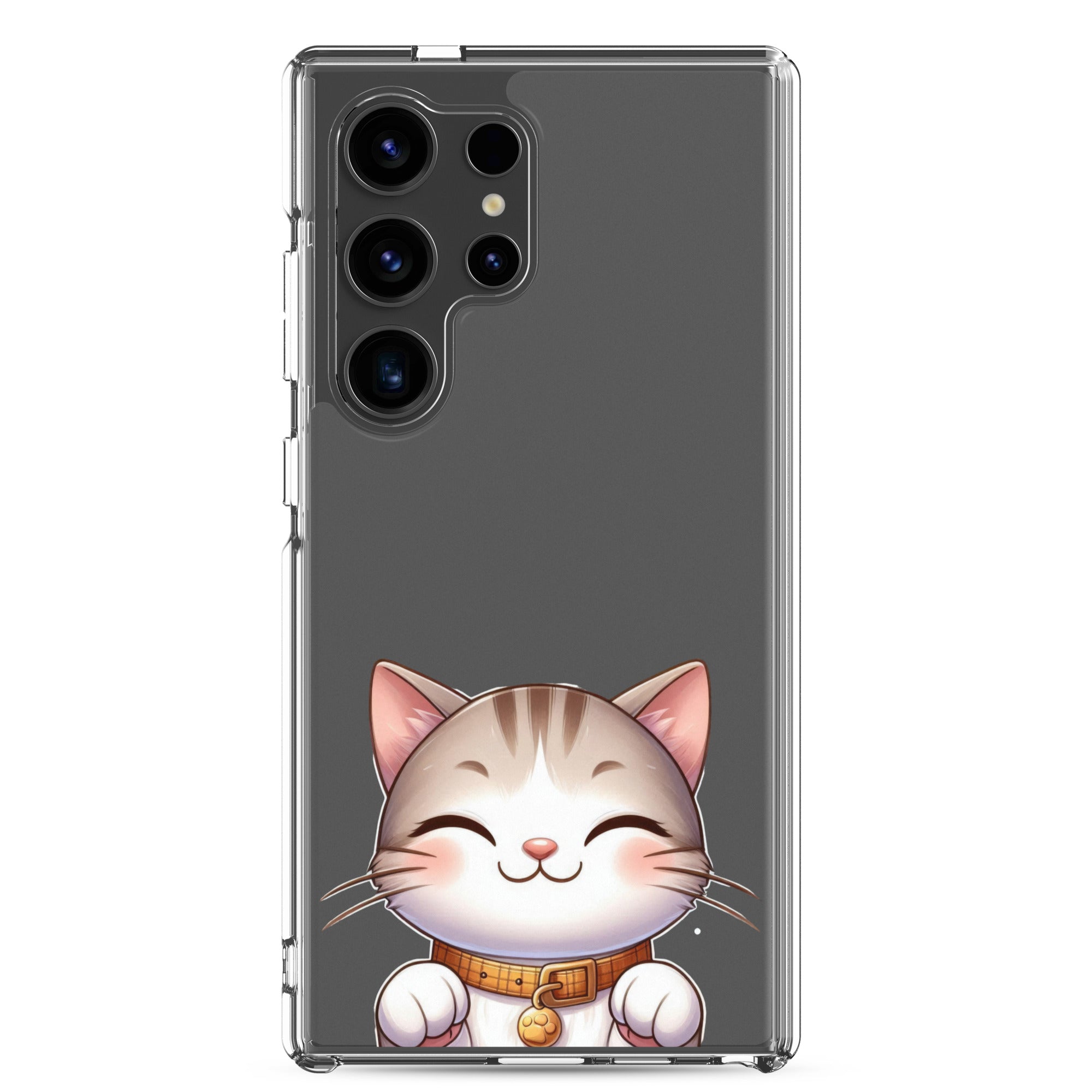 Cute Smiling Cat Clear Case for Samsung Galaxy S24 Ultra – Minimal Kawaii Protective Cover