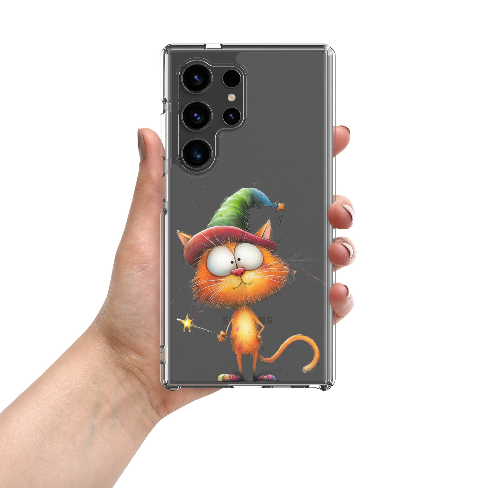 Wizard Cat Clear Case for Samsung Galaxy S24 Ultra – Cute Fantasy Protective Cover