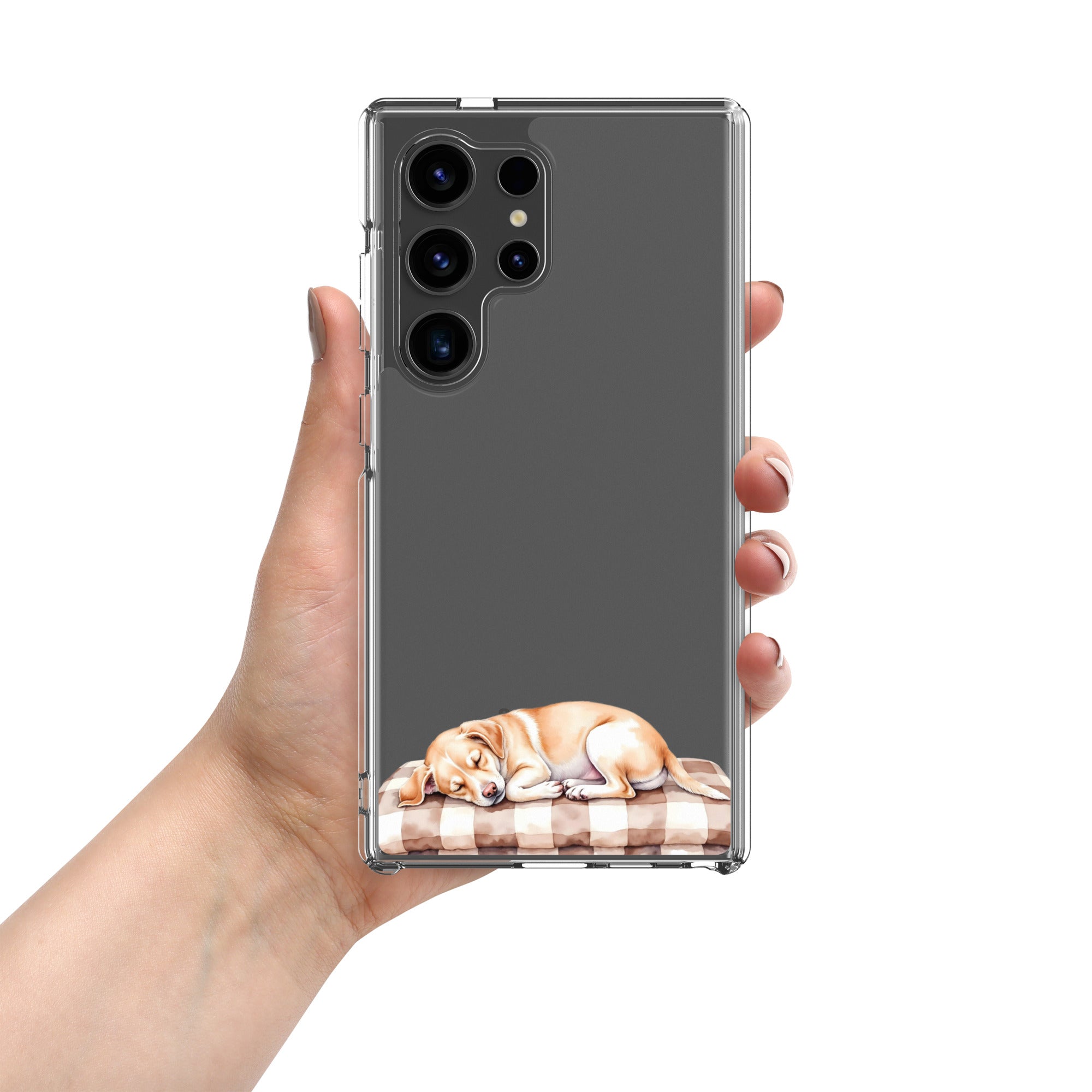 Sleeping Puppy Clear Case for Samsung Galaxy S24 Ultra – Cozy Minimal Pet Protective Cover