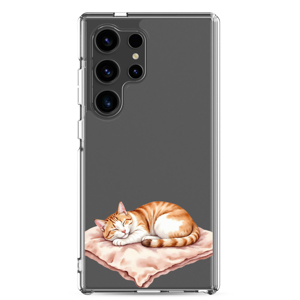Sleeping Ginger Cat Clear Case for Samsung Galaxy S24 Ultra – Cozy Minimal Animal Protective Cover