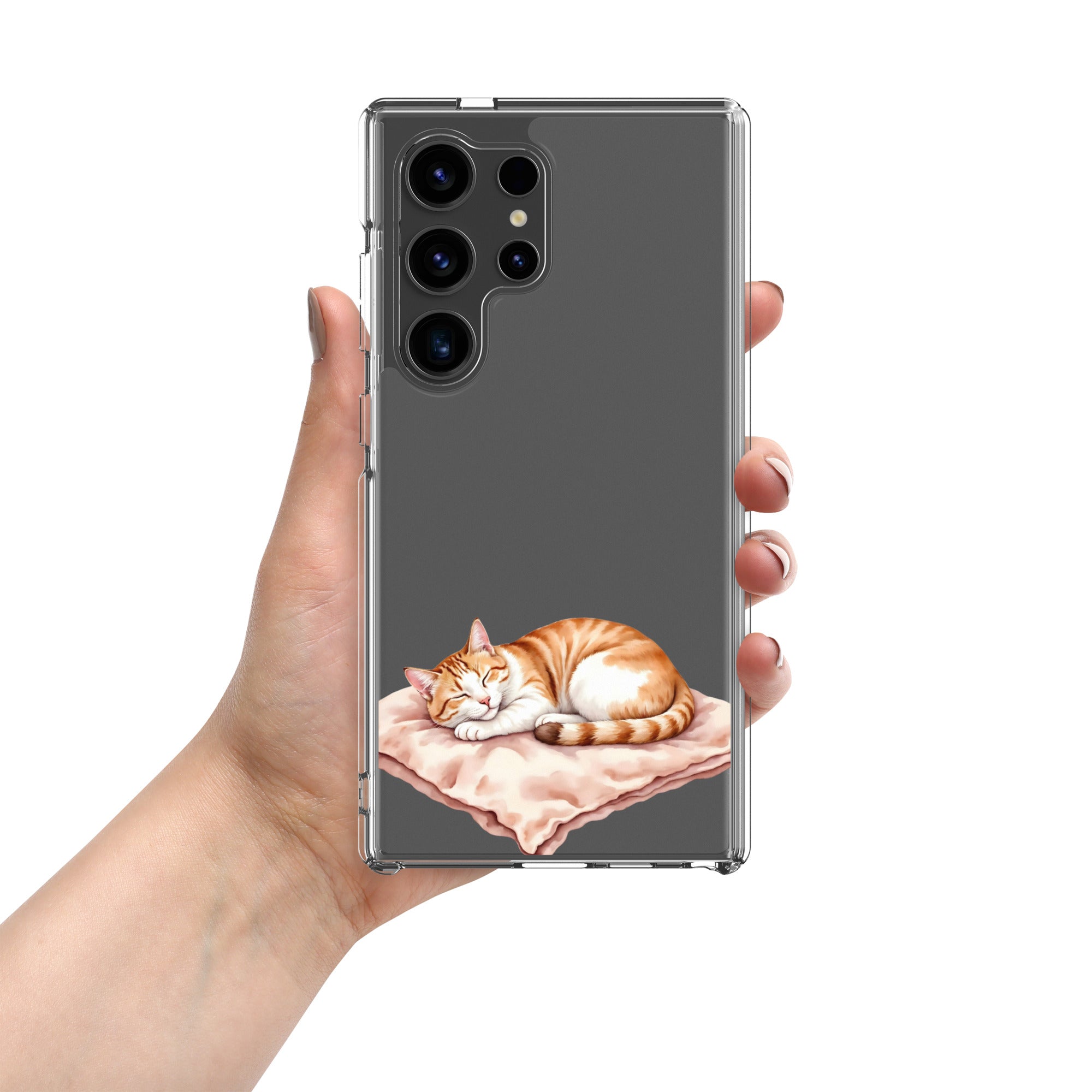 Sleeping Ginger Cat Clear Case for Samsung Galaxy S24 Ultra – Cozy Minimal Animal Protective Cover