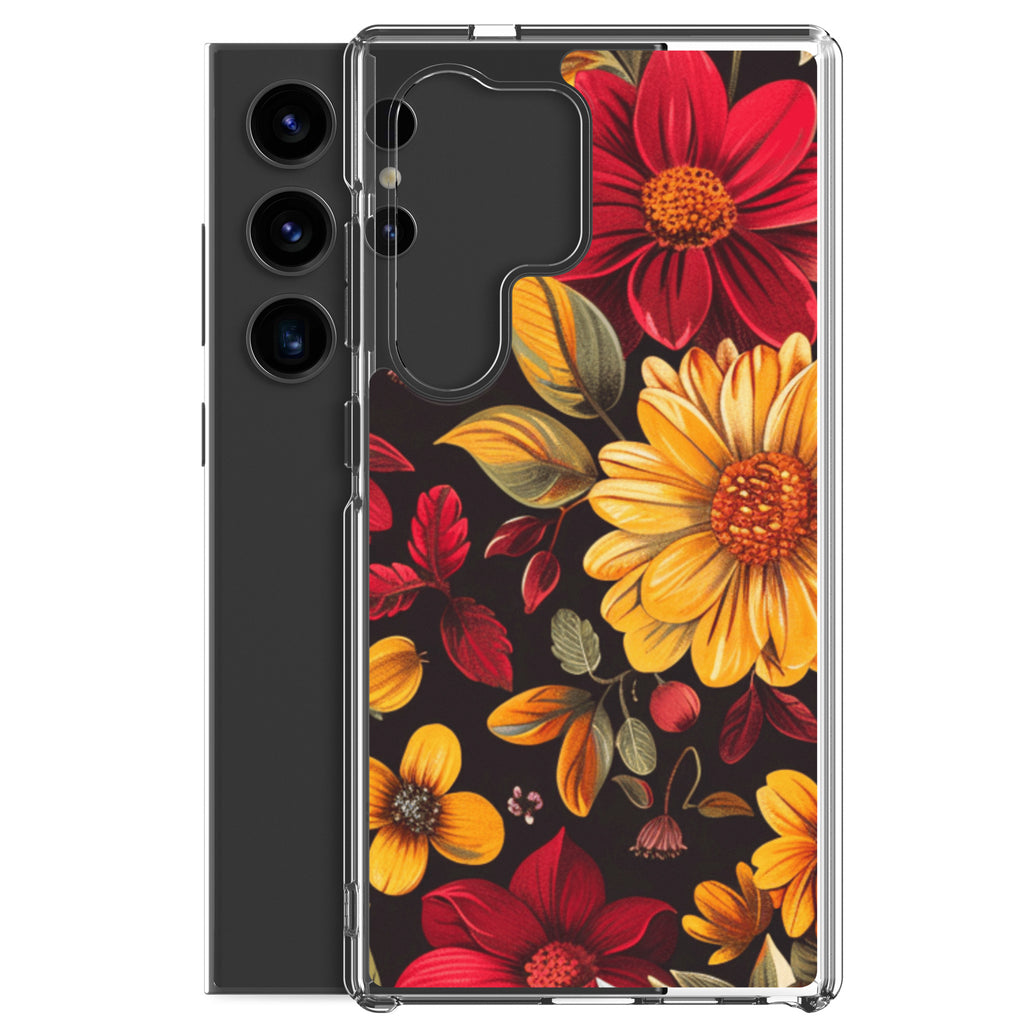 Autumn Bloom Floral Clear Case for Samsung Galaxy S24 Ultra – Warm Fall Flowers Protective Cover
