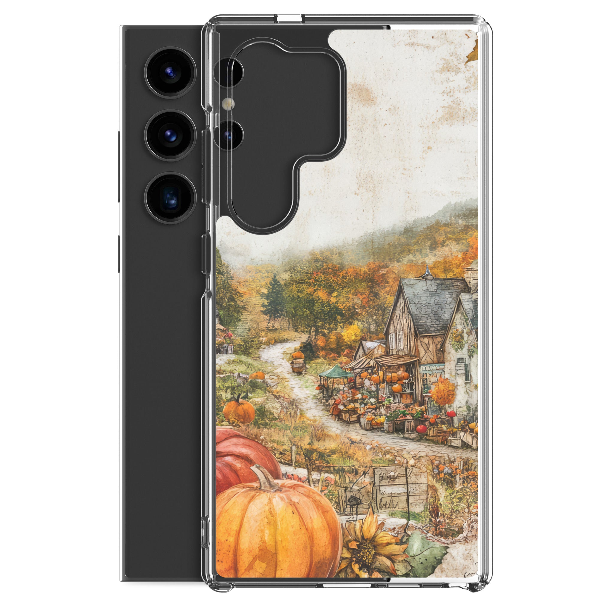 Autumn Village Clear Case for Samsung Galaxy S24 Ultra – Cozy Fall Countryside Protective Cover